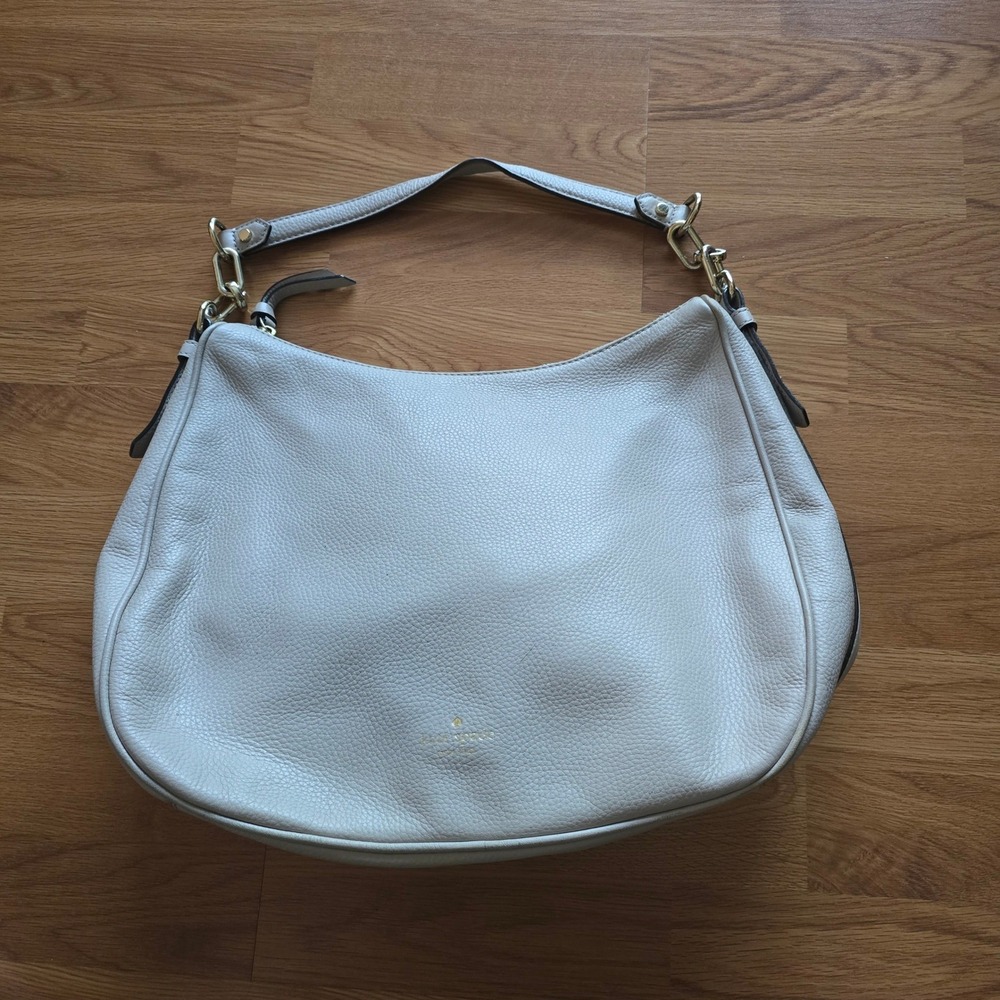 Kate Spade New York Grey Pebbled Leather Hobo Shoulder Bag Gold Hardware